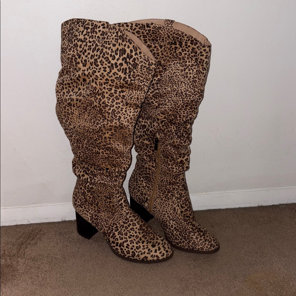 Leopard Print Knee-High Boots